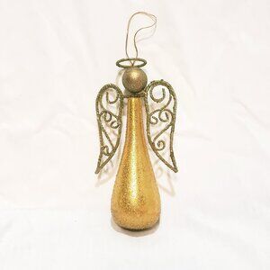 Gold Angel Glitter Christmas Ornament 6" Plastic